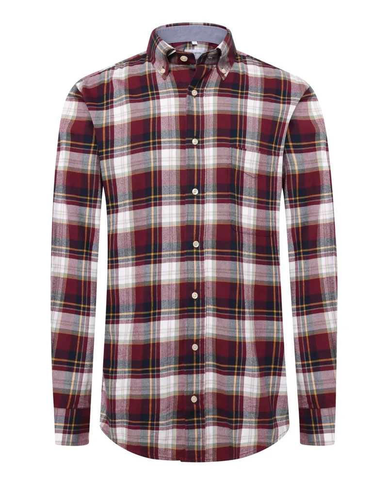 Tom Rusborg Flanellhemd mit Karomuster und Button-Down-Kragen in Bordeaux