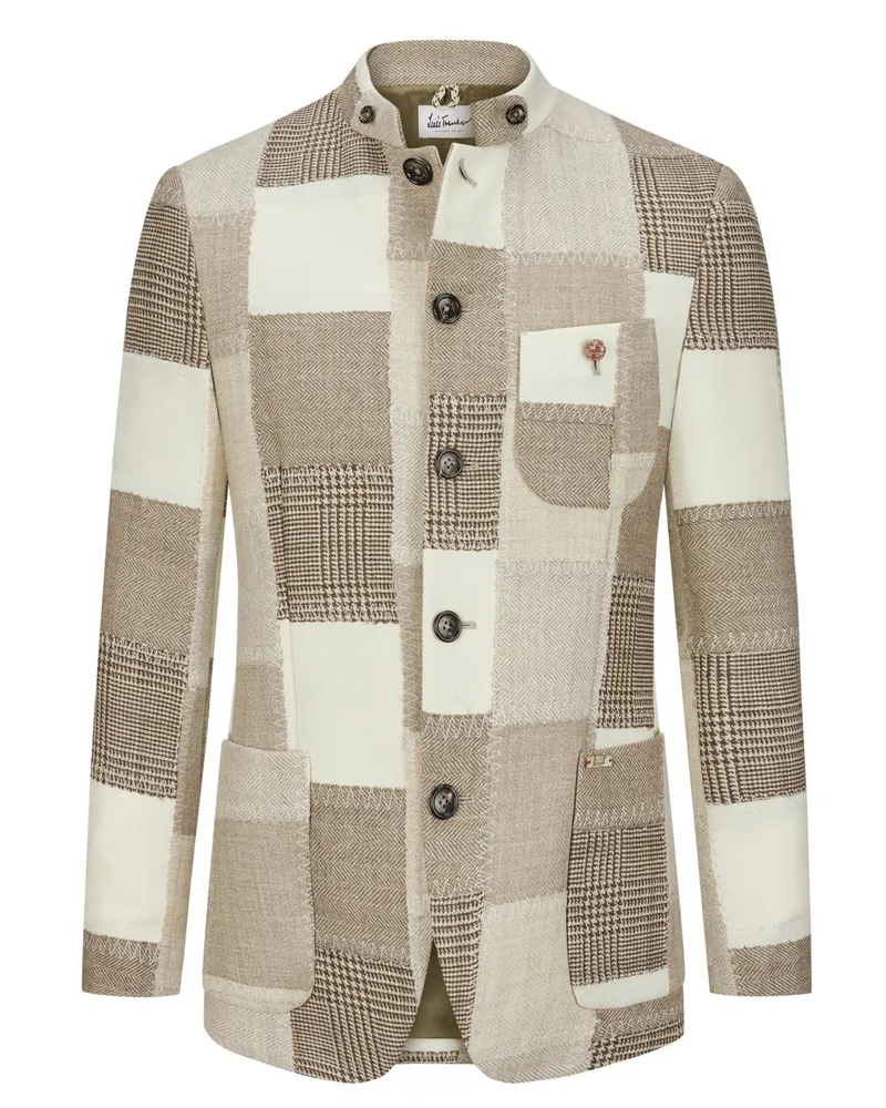 Luis Trenker Trachten-Blazer Lusandro im Patchwork-Design in Hellbraun