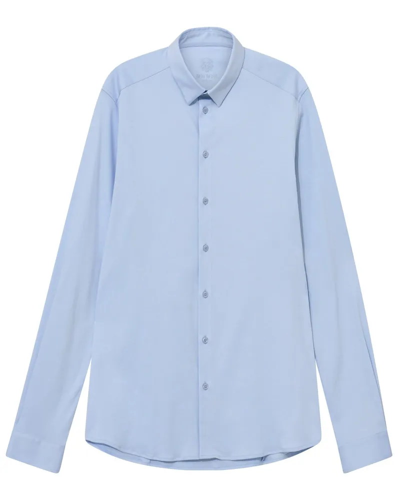 Mos Mosh Unifarbenes Jerseyhemd Marco mit Under-Button-Down-Kragen in Hellblau