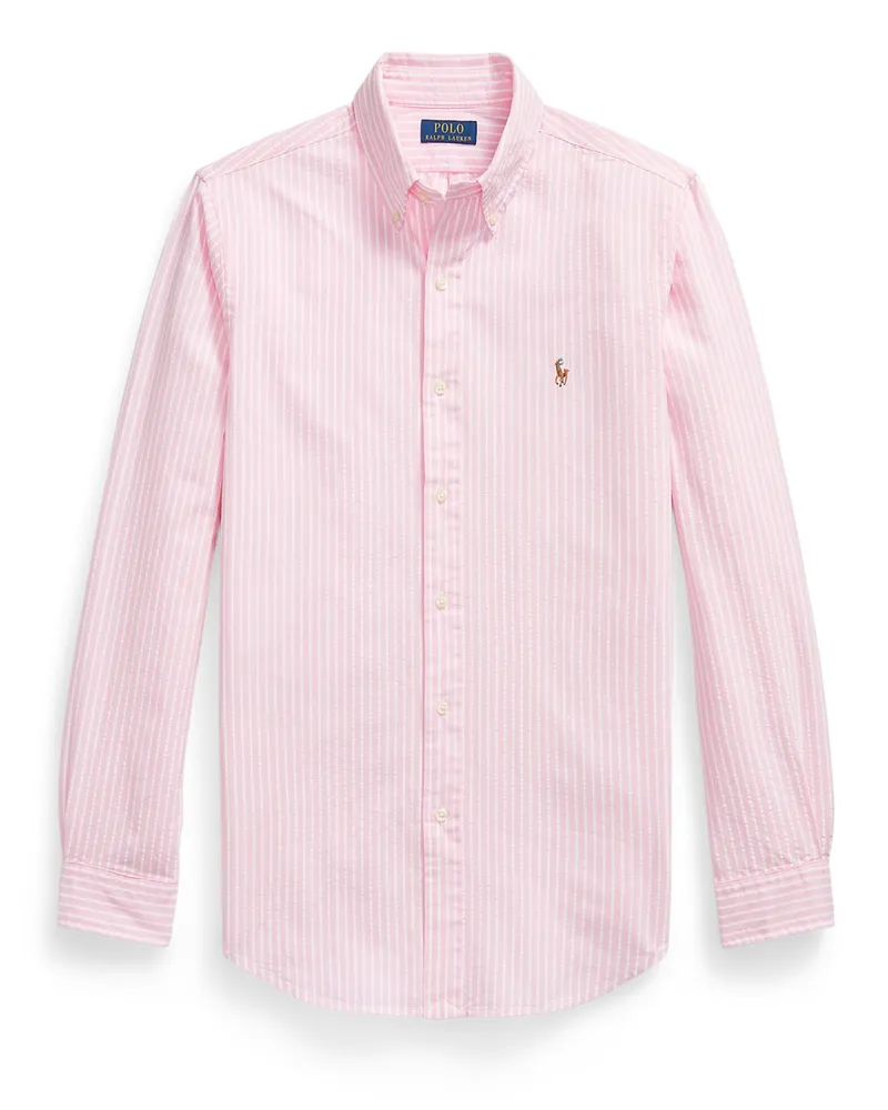 Ralph Lauren Oxfordhemd mit Streifen und Logo-Stickerei, Custom Fit in Rosenrot