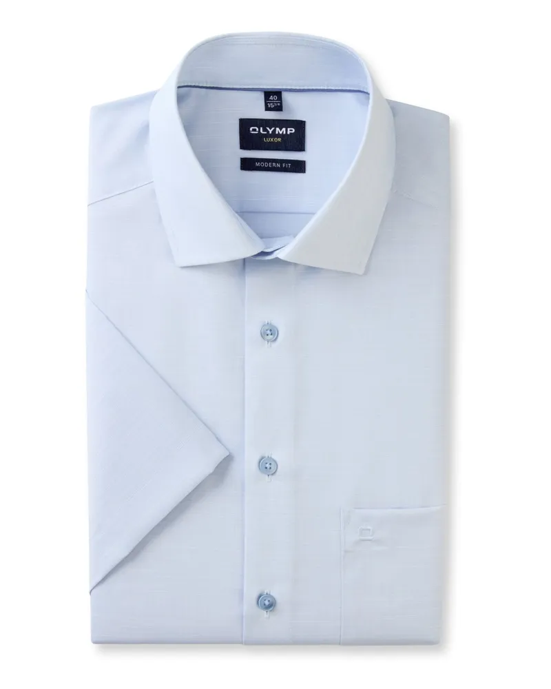 Olymp Luxor, Modern Fit, Kurzarmhemd mit feinem Muster in Hellblau