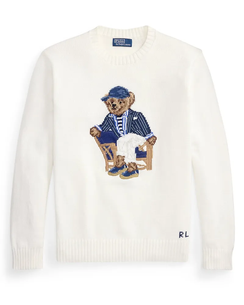 Ralph Lauren Strick-Pullover aus Baumwolle mit Polo-Bear-Stickerei in Weiß