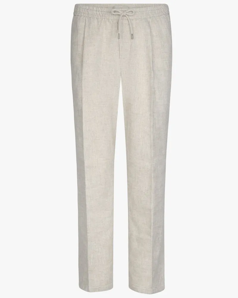 Profuomo Leinenhose mit Baumwollanteil und Bundfalte, Loose Fit in Beige