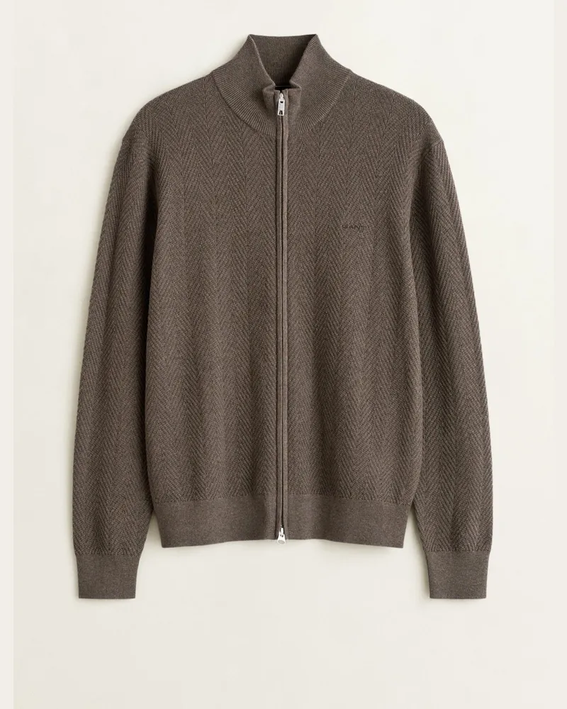 Gant Strickjacke mit Merinowolle und Fischgrät-Muster, Regular Fit in Braun