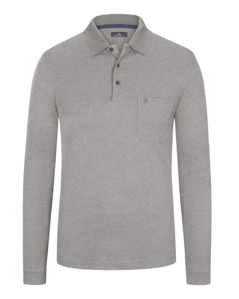 Ragman Langarm-Poloshirt in Feinstrick mit Brusttasche in Grau