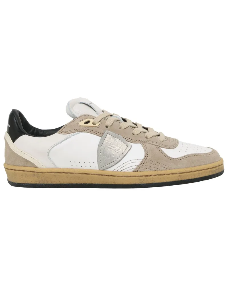 Philippe Model Low Top-Sneaker aus Leder mit Wildleder-Overlays in Weiß