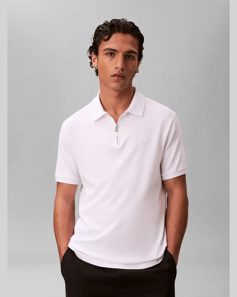 Calvin Klein Softes Poloshirt aus Supima Baumwolle mit Zip, Slim Fit in Weiß