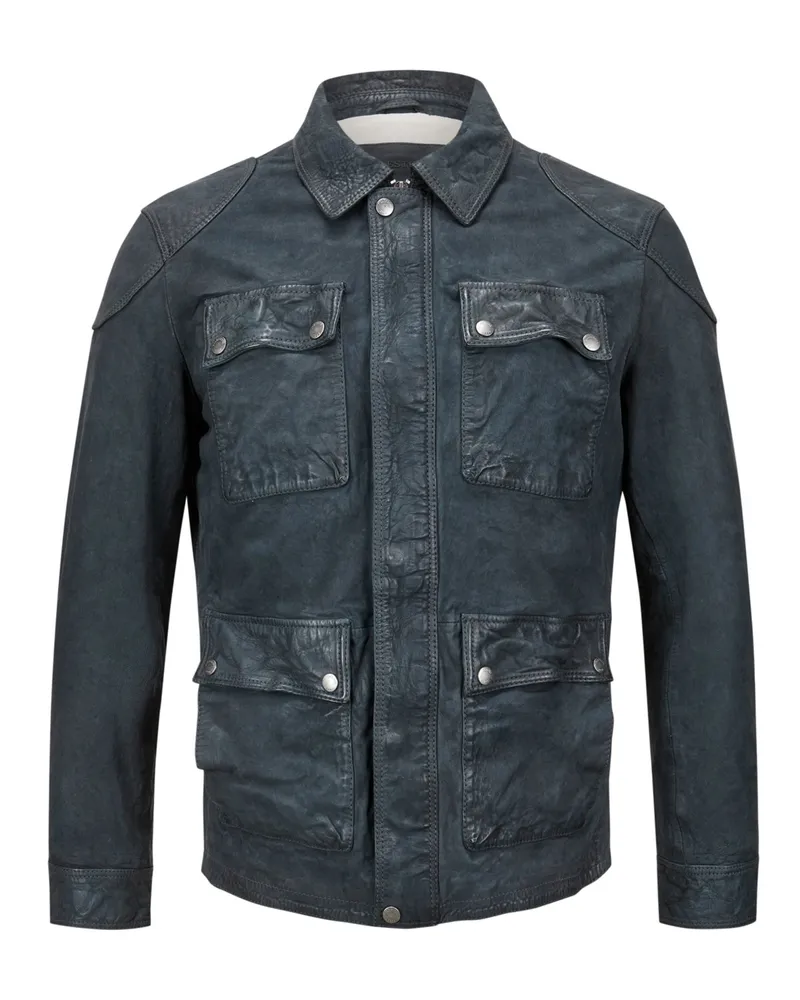 Milestone Lederjacke MSLennard aus Lammnubuk in Fieldjacket-Optik in Marine