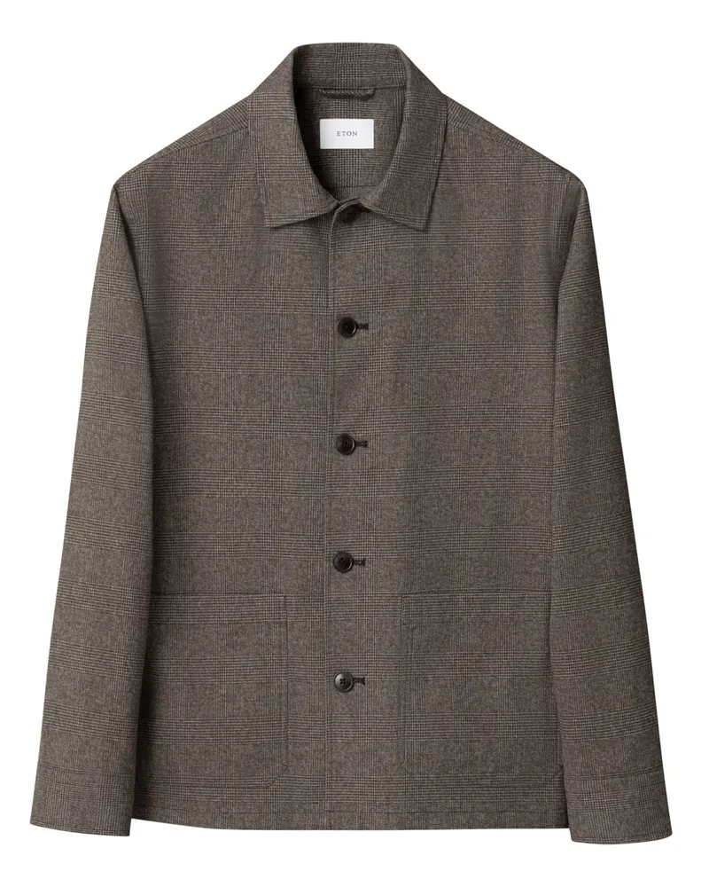 Eton Flanell-Overshirt mit Check-Muster und Stretch in Braun