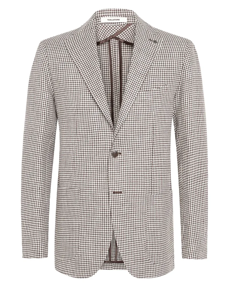 Tagliatore Sakko aus einem Leinen-Schurwolle-Mix mit Pepitamuster in Braun