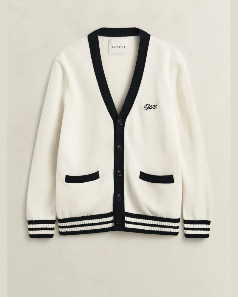 Gant Strick-Cardigan aus Baumwolle im College-Look in Offwhite