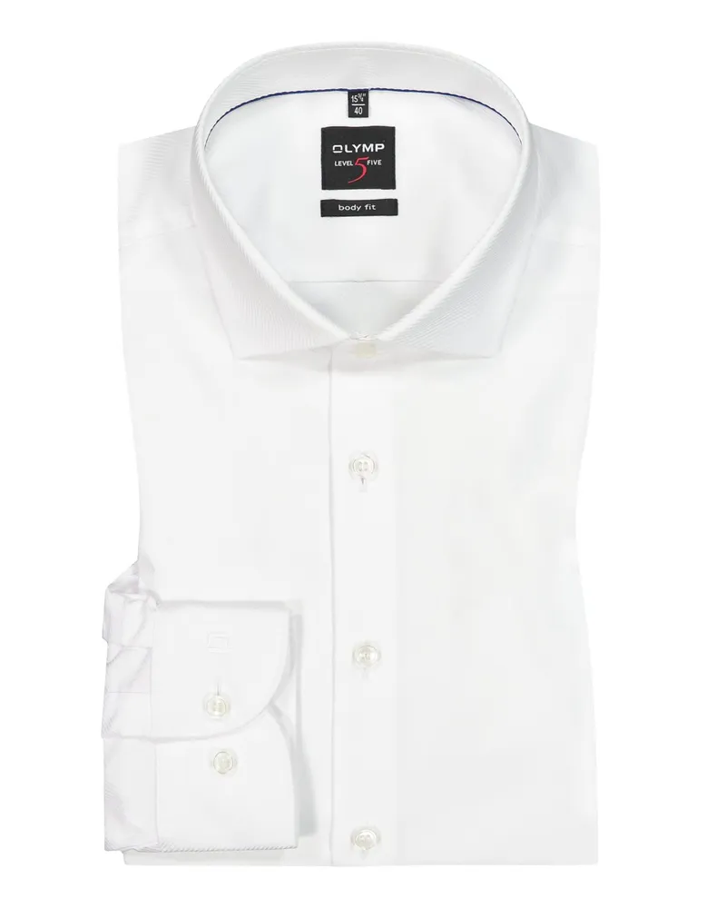 Olymp Level Five, Body Fit, unifarbenes Stretch-Hemd in Twill-Qualität in Weiß