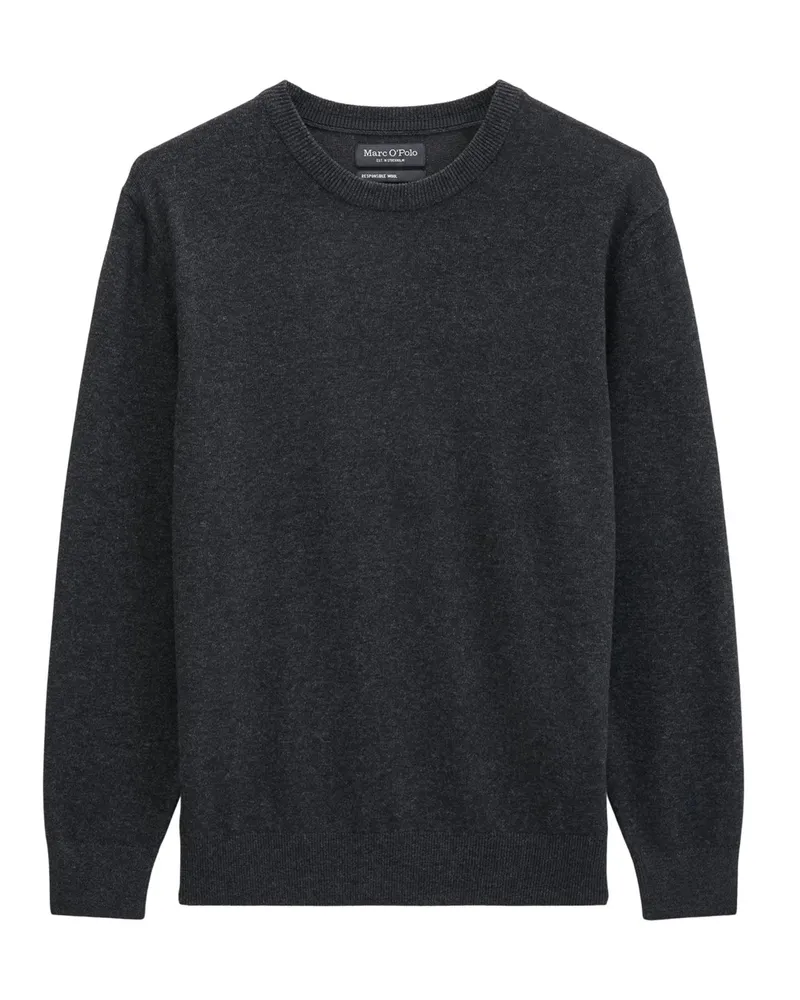 Marc O'Polo Leichter Glattstrick-Pullover aus einem Bio Baumwolle-Schurwollmix, Regular Fit in Anthrazit