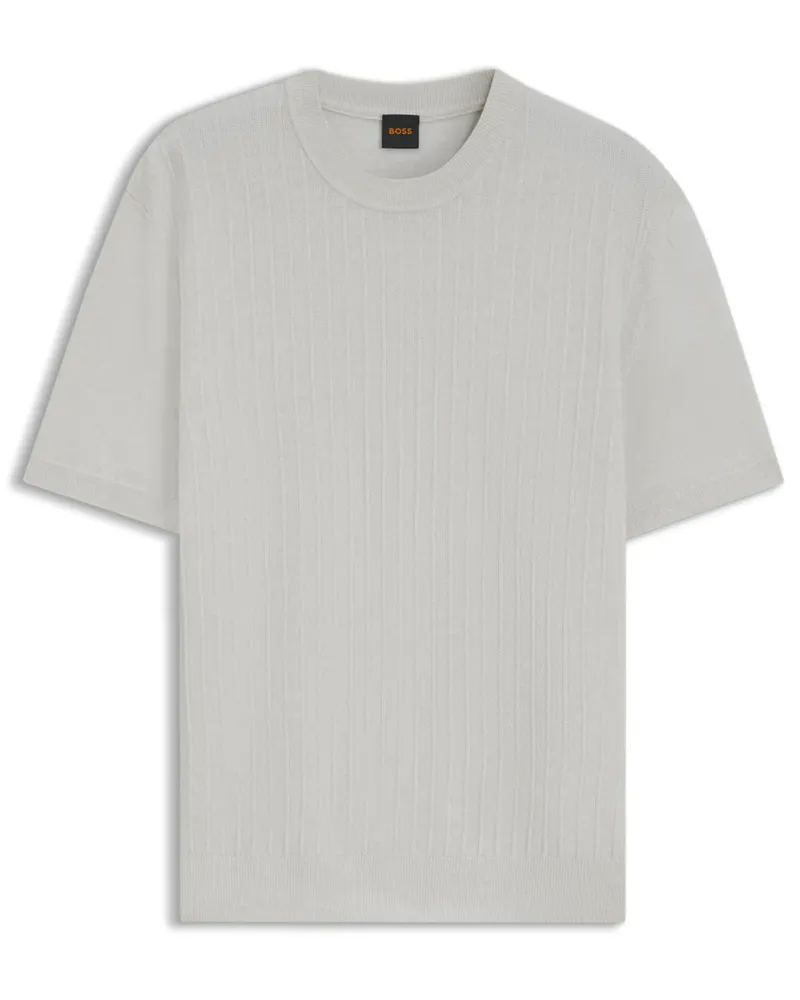HUGO BOSS Strick-T-Shirt aus einem Leinen-Mix mit strukturiertem Streifen in Beige