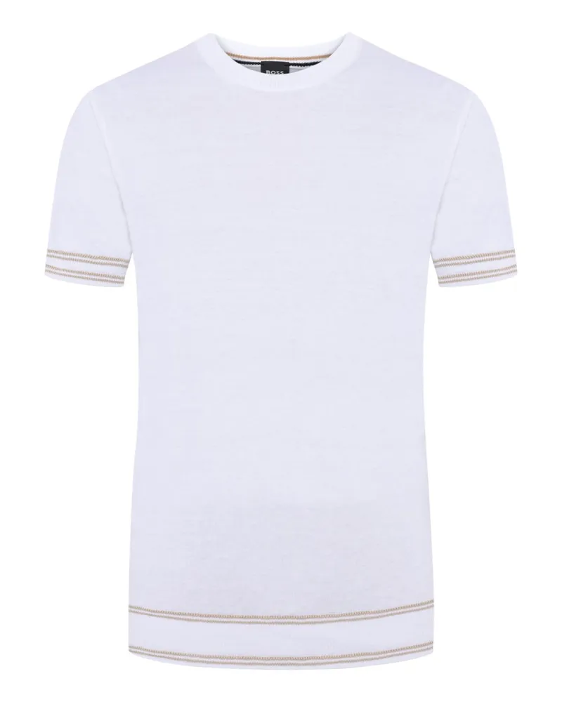 HUGO BOSS Gestricktes T-Shirt aus einem Leinenmischgewebe in Weiß