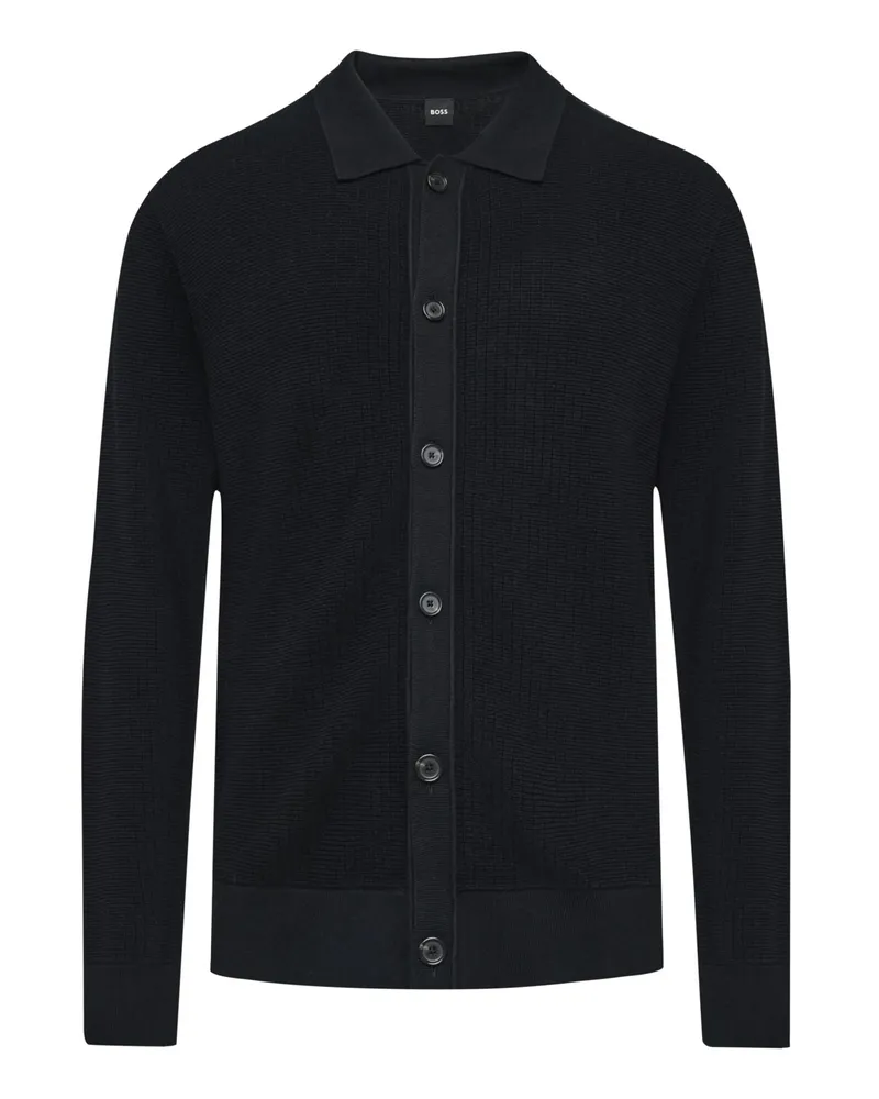 HUGO BOSS Leichte Strickjacke aus einem Wollmix mit Umlegekragen in Schwarz