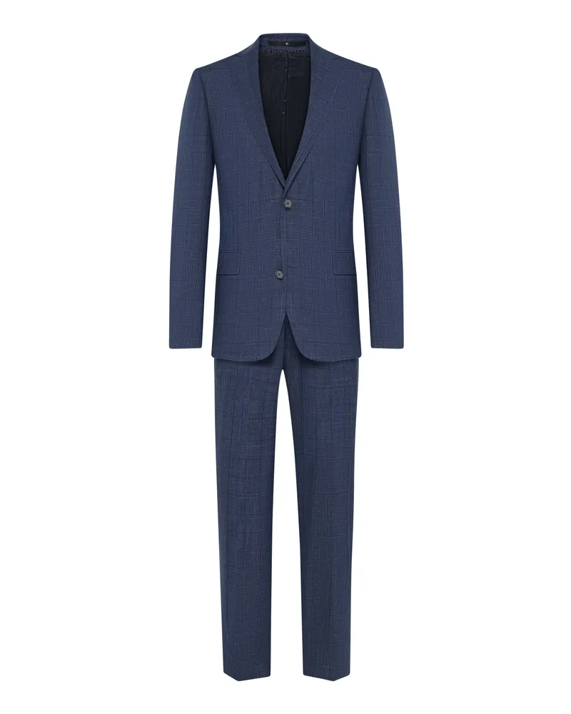 Dressler Anzug aus einem Wolle-Seide-Leinen-Mix mit Glencheck-Muster in Marine