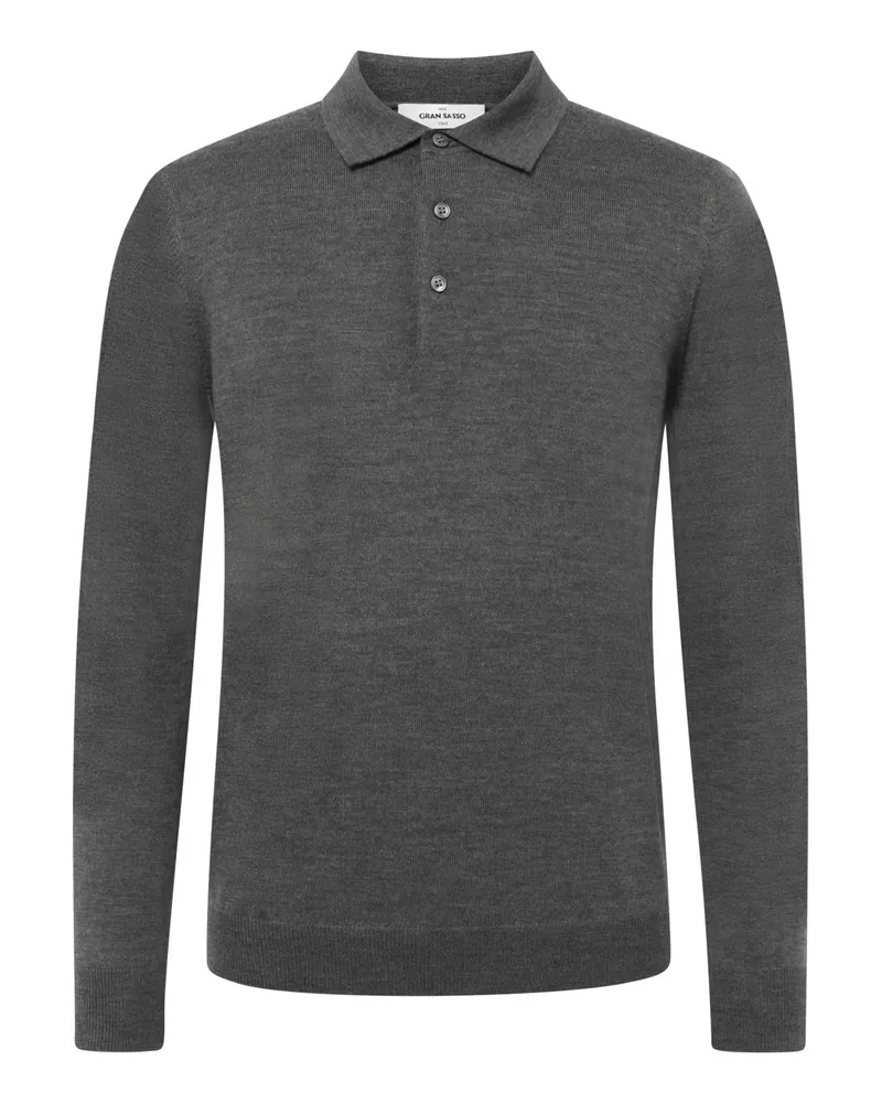 Gran Sasso Langarm Strick-Poloshirt aus feiner Merinowolle in Anthrazit