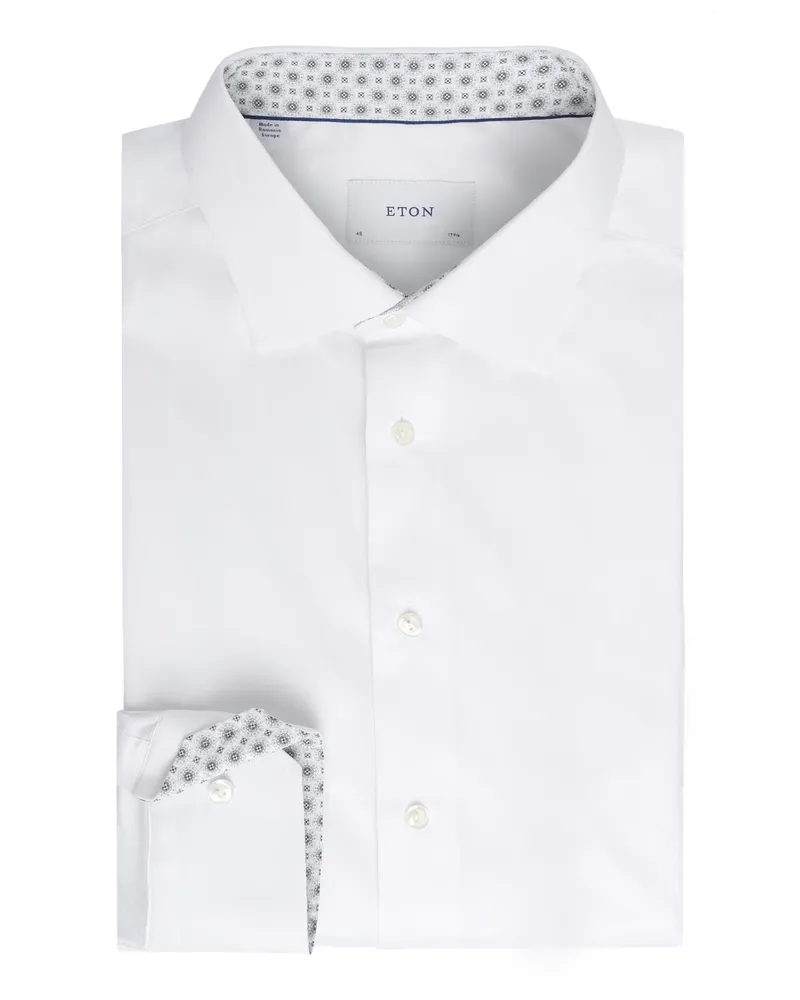 Eton Vollzwirn-Baumwollhemd mit Ausputz, Slim Fit in Weiß
