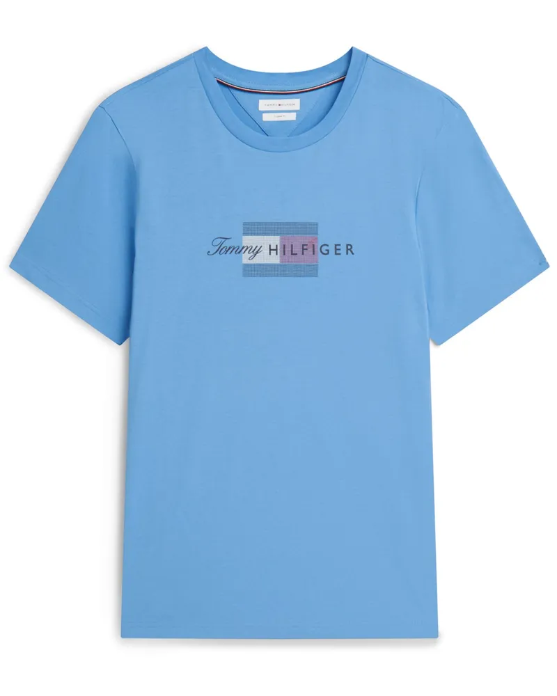 Tommy Hilfiger T-Shirt aus Baumwolle mit Label-Print, Regular Fit in Hellblau