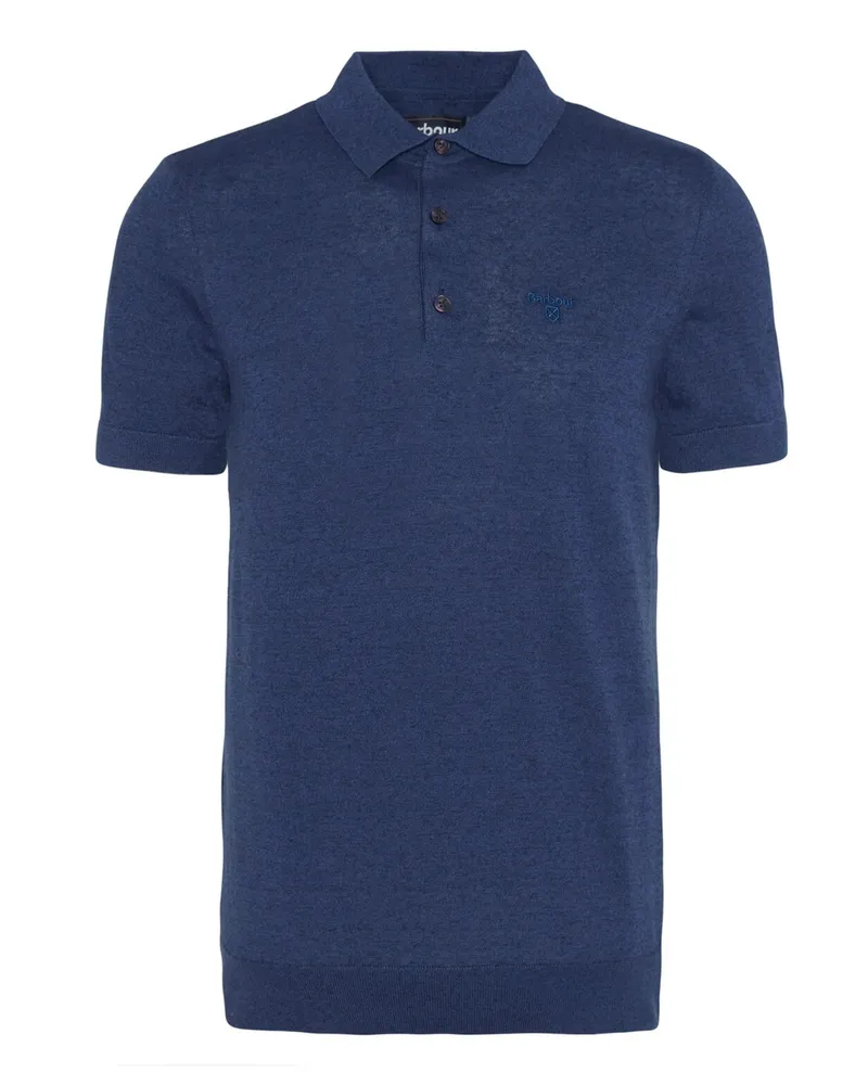 Barbour Meliertes Strick-Poloshirt Buston mit Logo-Stickerei, Tailored Fit in Marine