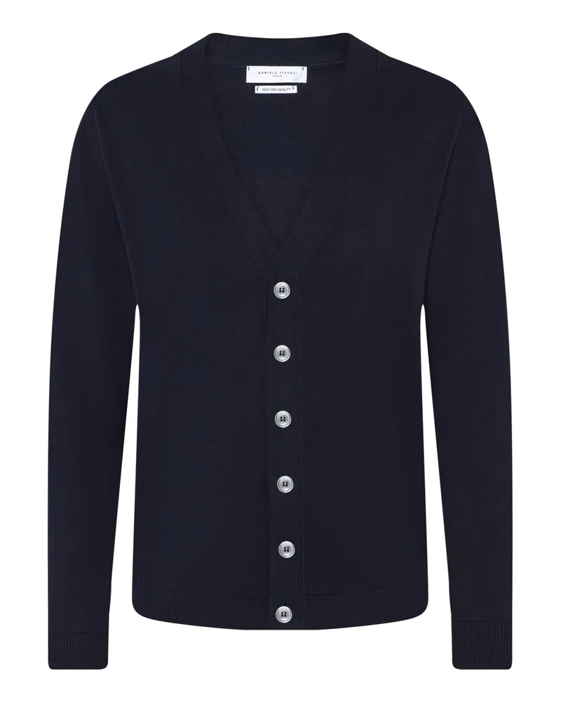 Daniele Fiesoli Leichter Cardigan aus softer Giza-Baumwolle mit V-Ausschnitt in Marine