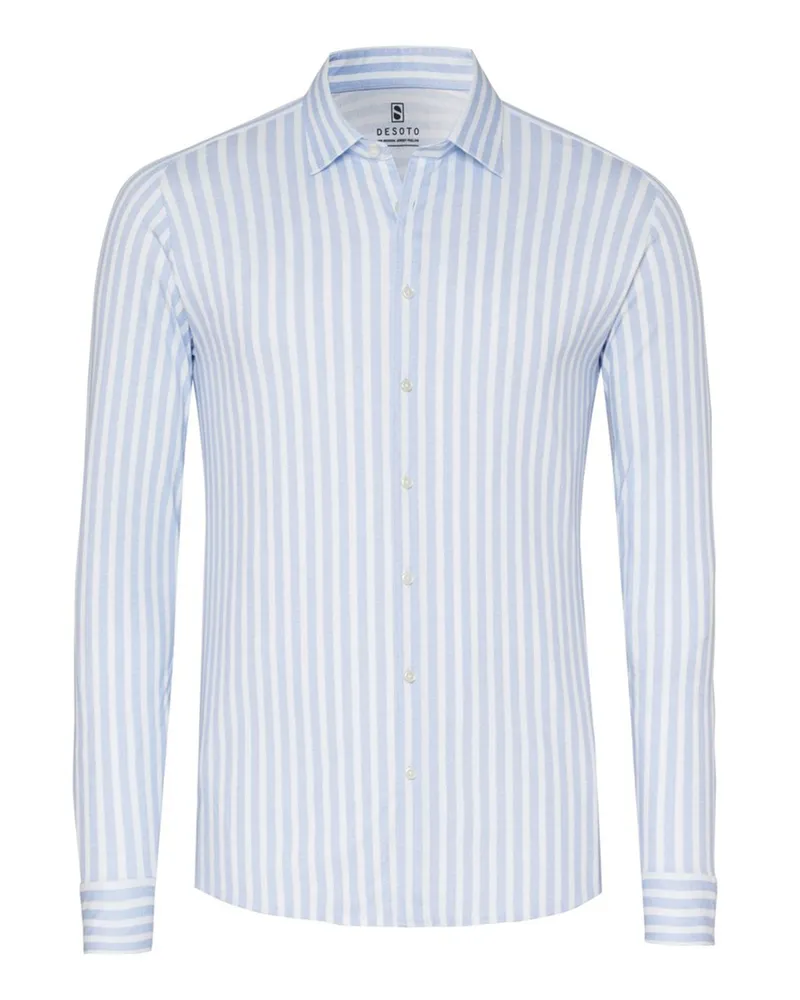 DESOTO Softes Jerseyhemd mit Streifenmuster und Kentkragen, Slim in Hellblau