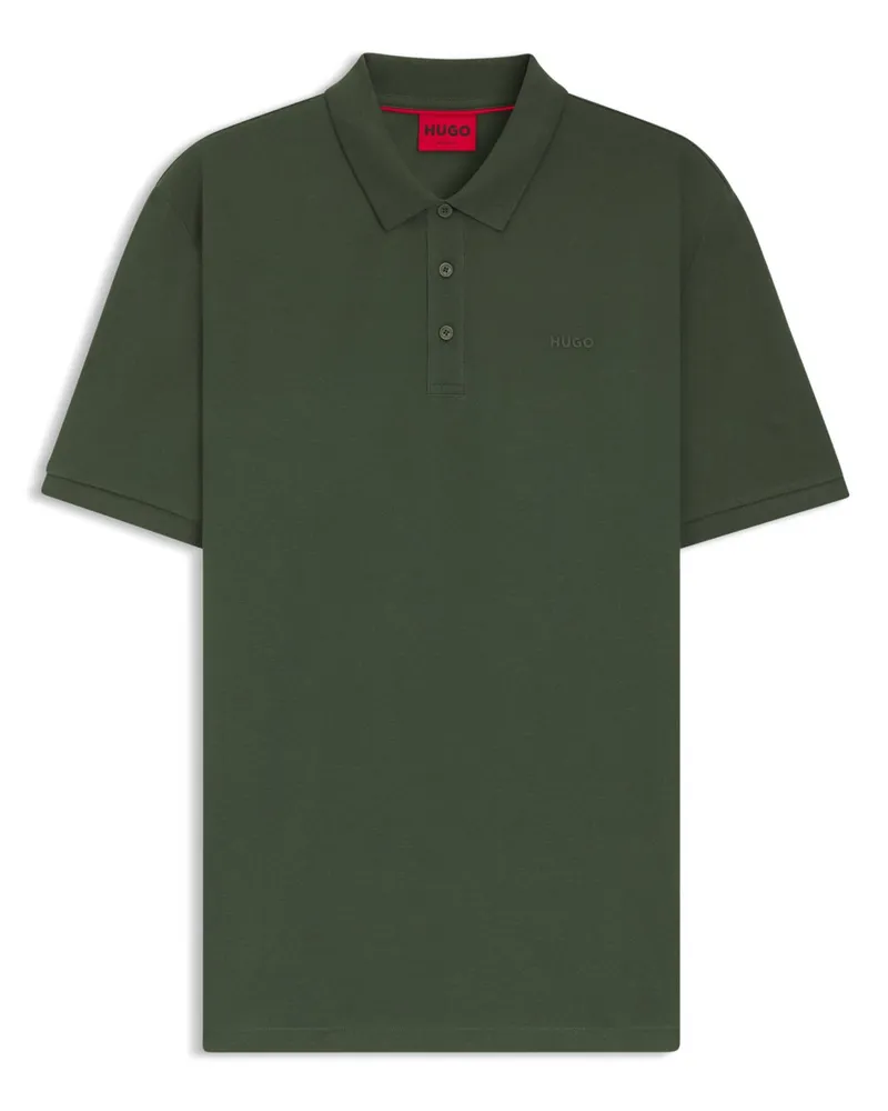 HUGO BOSS Piqué-Poloshirt mit gummiertem Logo-Schriftzug, Regular Fit in Grün