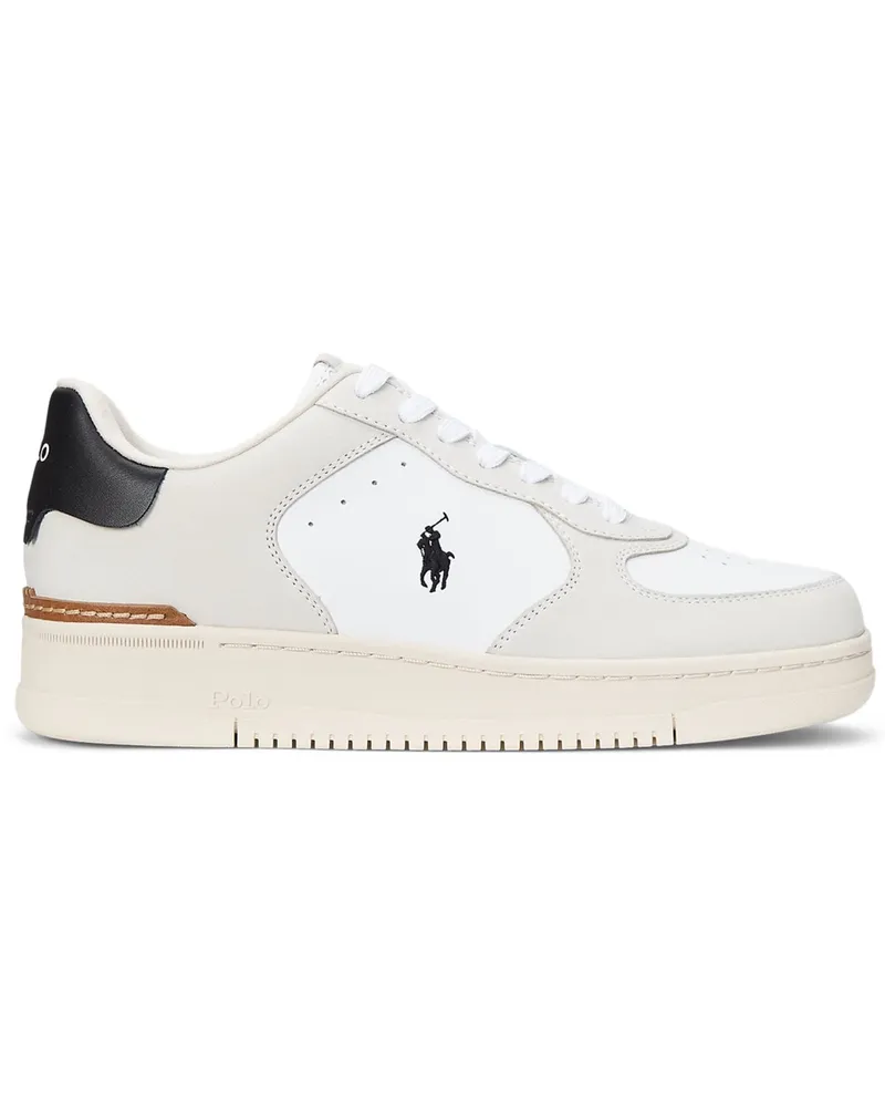 Ralph Lauren Low Top Leder-Sneaker mit Kontrastdetails und Pony-Stickerei in Weiß