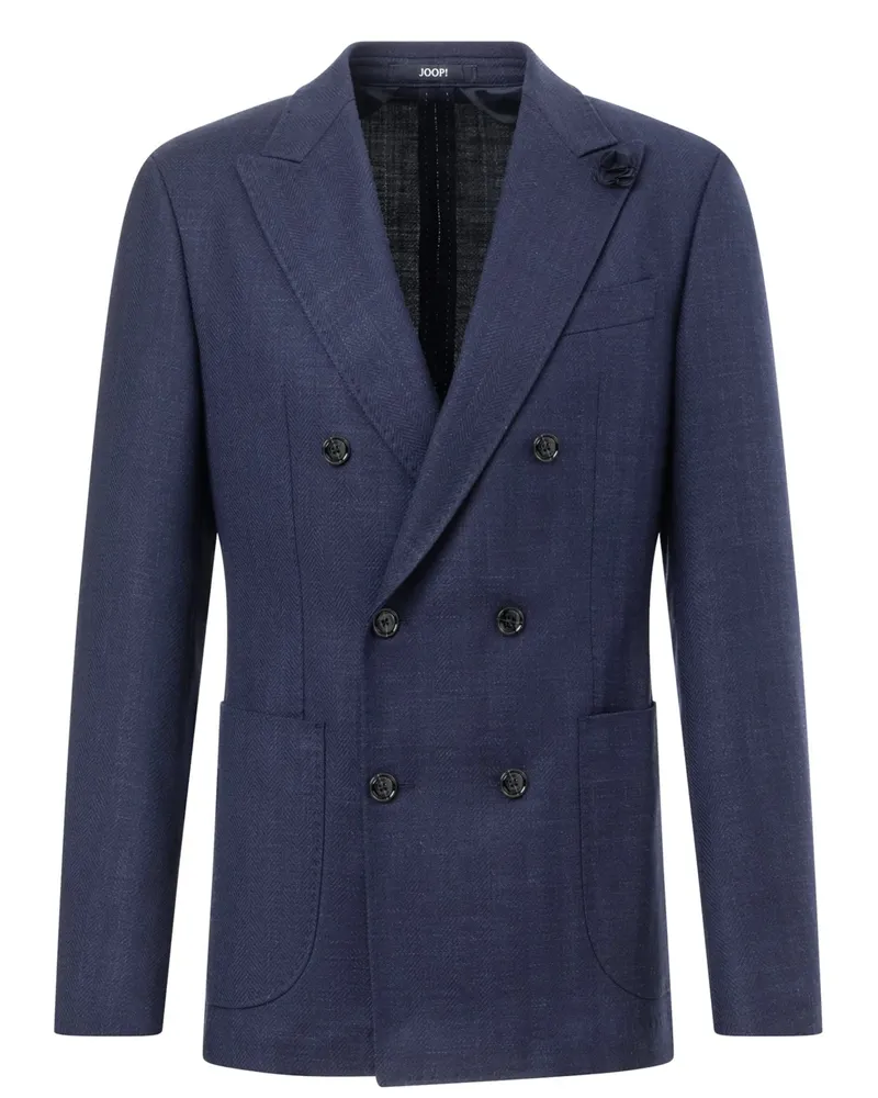 JOOP! Teilgefüttertes Zweireiher-Sakko mit Fischgrät-Muster, Slim Fit in Blau