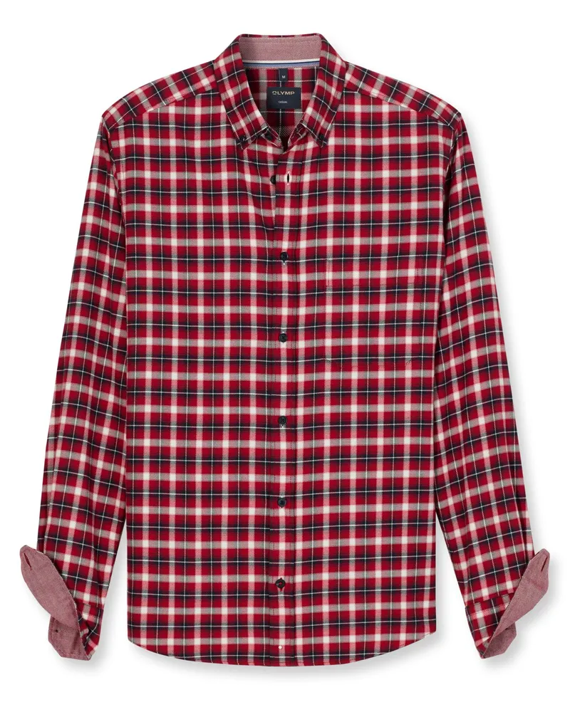 Olymp Casual, Regular Fit, Flanellhemd mit Glencheck-Muster in Rot
