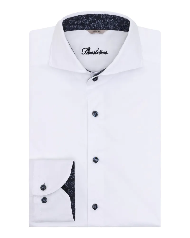 Stenströms Twill-Hemd aus Twofold Super Cotton mit Ausputz, Regular Fit in Weiß