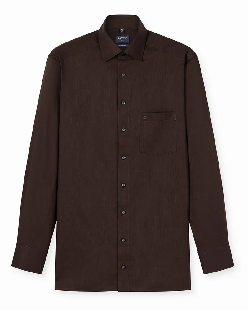 Olymp Luxor, Modern Fit, Baumwollhemd mit Struktur und Brusttasche in Braun