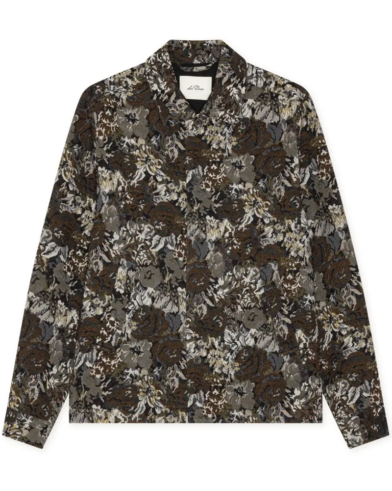 LES DEUX Overshirt in floralem Jaquart-Strick, Regualr in Braun