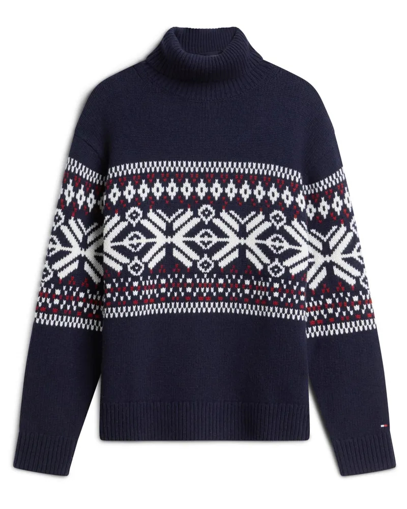Tommy Hilfiger Rollkragenpullover aus Lammwolle mit Norweger-Muster in Marine