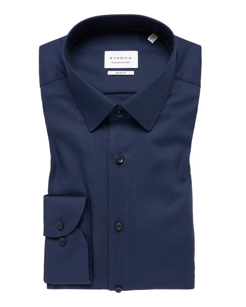 Eterna Bügelfreies Baumwollhemd mit Struktur, Slim Fit in Marine