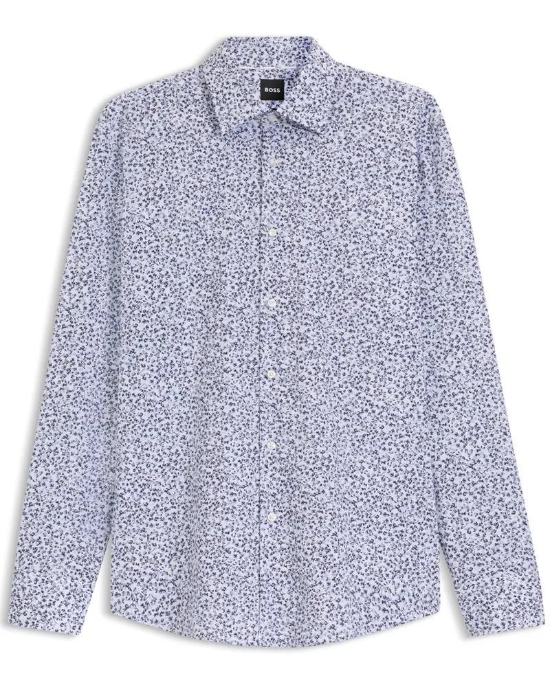HUGO BOSS Stretch-Hemd mit floralem Print, Slim Fit in Marine