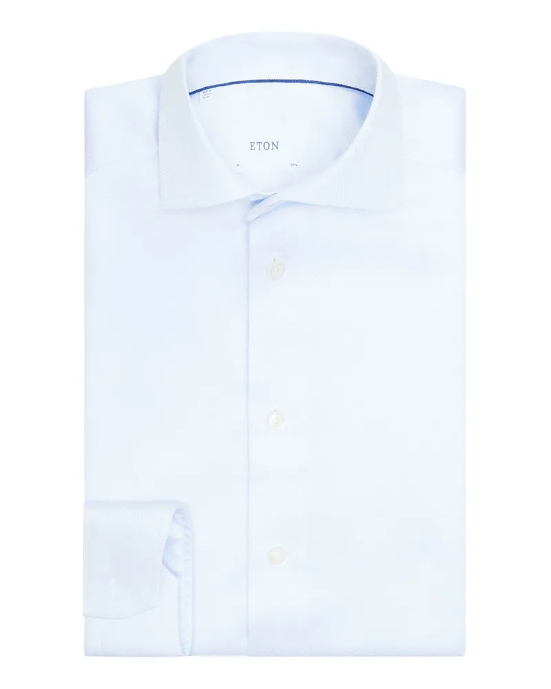 Eton Unifarbenes Hemd mit Pinpoint-Struktur und Haifischkragen, Slim in Hellblau