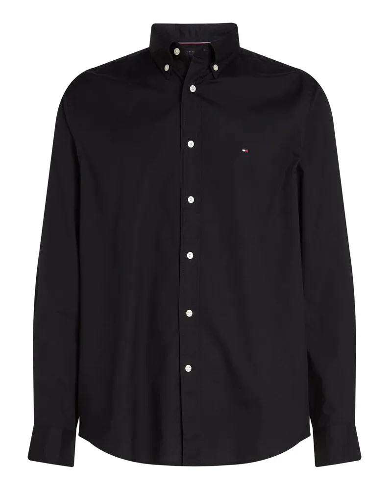 Tommy Hilfiger Hemd THFlex aus Baumwolle mit Logo-Stickerei, Regular Fit in Schwarz