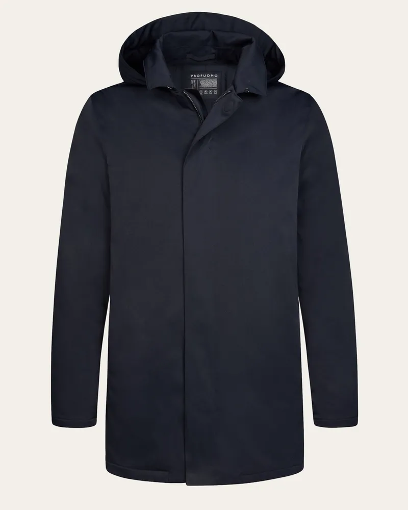 Profuomo Wattierter Stretch-Regenparka mit Magnetknöpfen und Kapuze in Marine