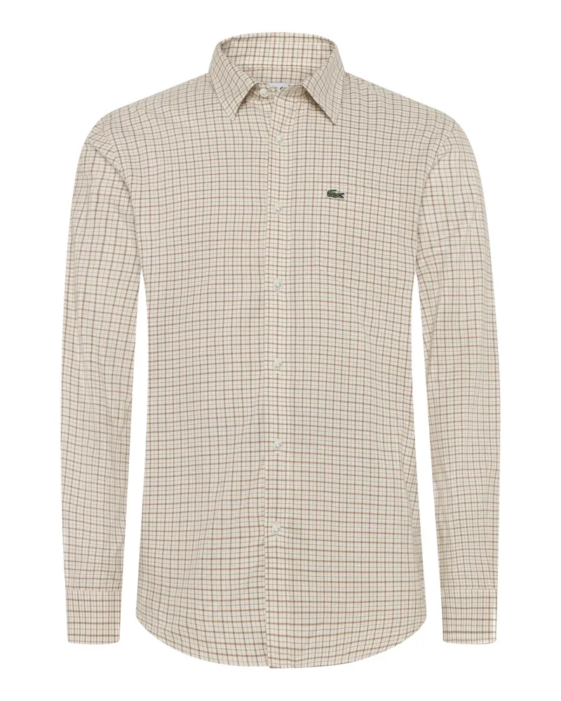 Lacoste Hemd mit Karomuster und kleiner Logo-Stickerei, Regular Fit in Braun