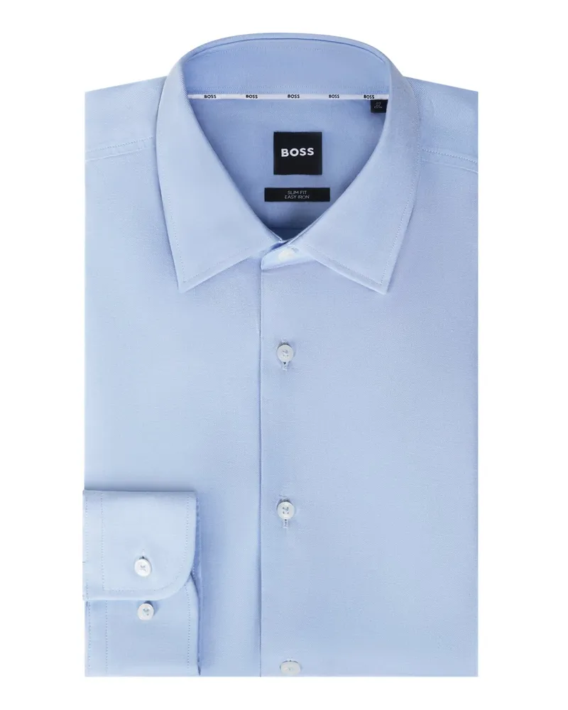 HUGO BOSS Unifarbenes Stretch-Hemd aus Baumwolle mit Kentkragen, Slim in Hellblau