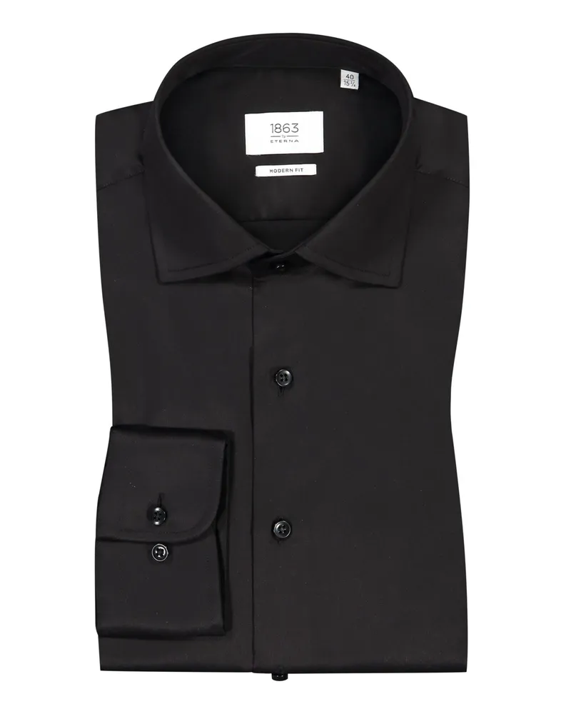 Eterna Bügelfreies Hemd in Vollzwirn-Qualität, Modern Fit in Schwarz