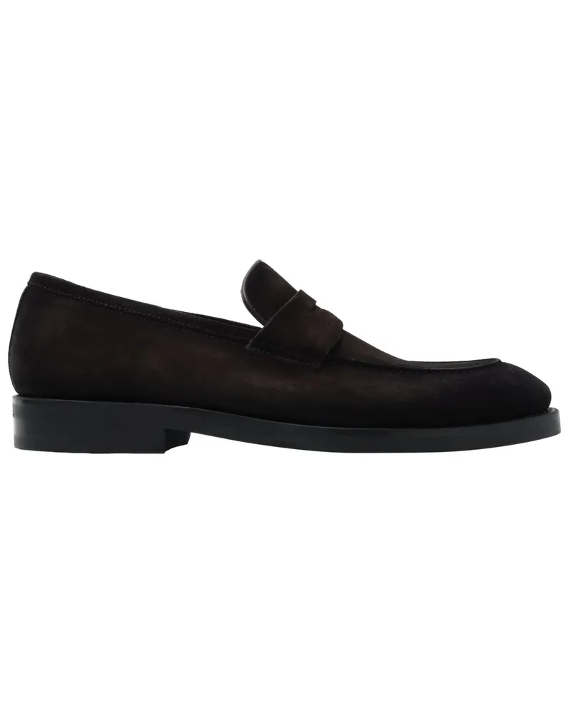 Magnanni Pennyloafer aus weichem Wildleder mit flachem Blockabsatz in Dunkelbraun