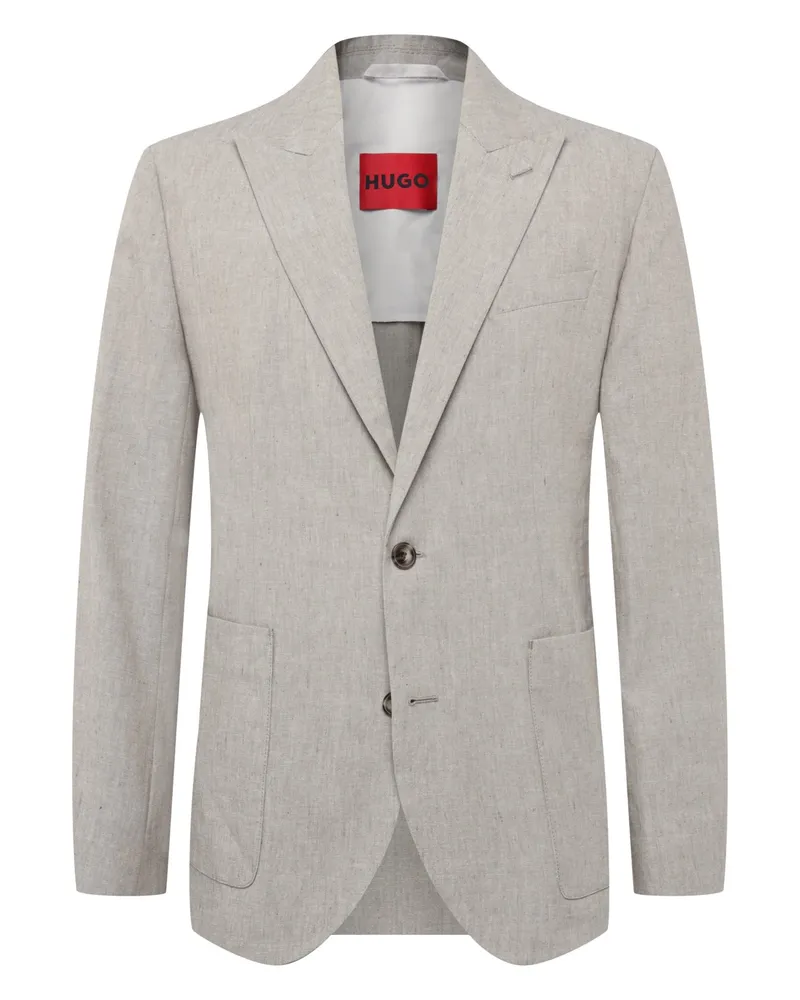 HUGO BOSS Casual-Sakko aus einem Baumwolle-Leinen-Mix mit Spitzfasson. Modern Fit in Beige