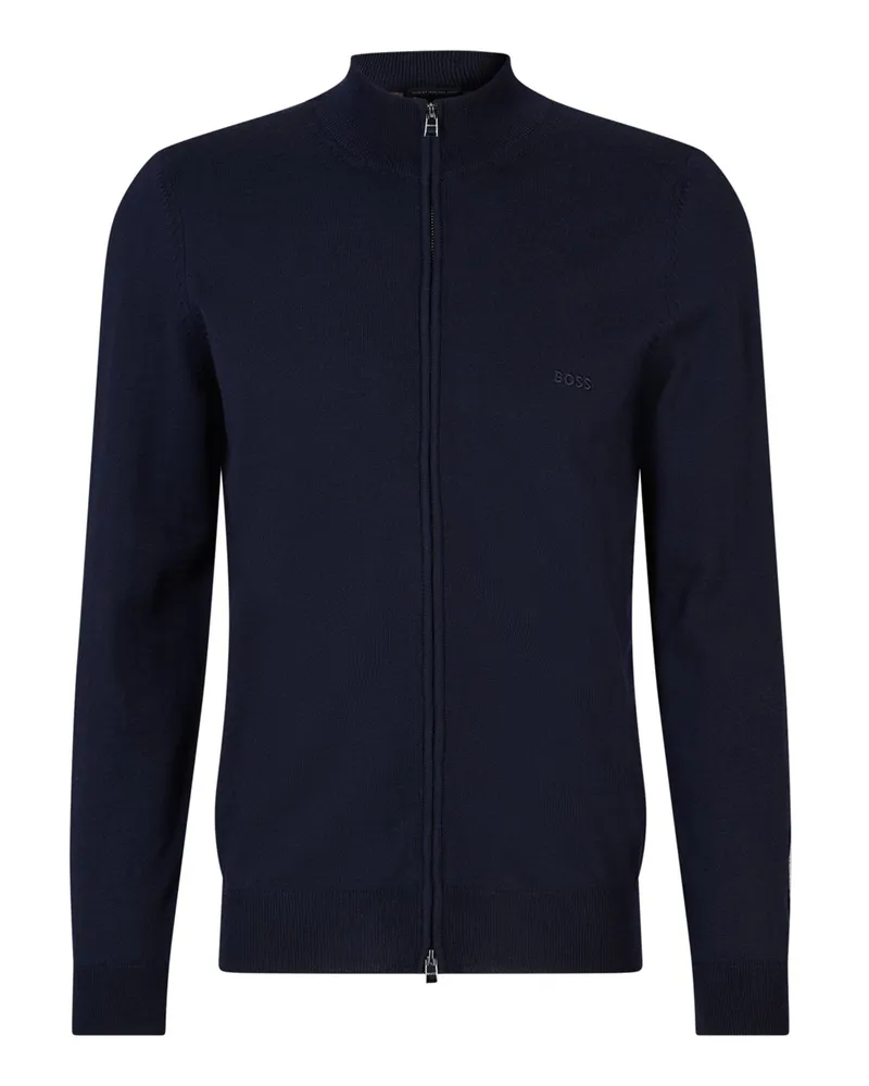 HUGO BOSS Strickjacke aus Schurwolle mit Label-Stickerei in Marine
