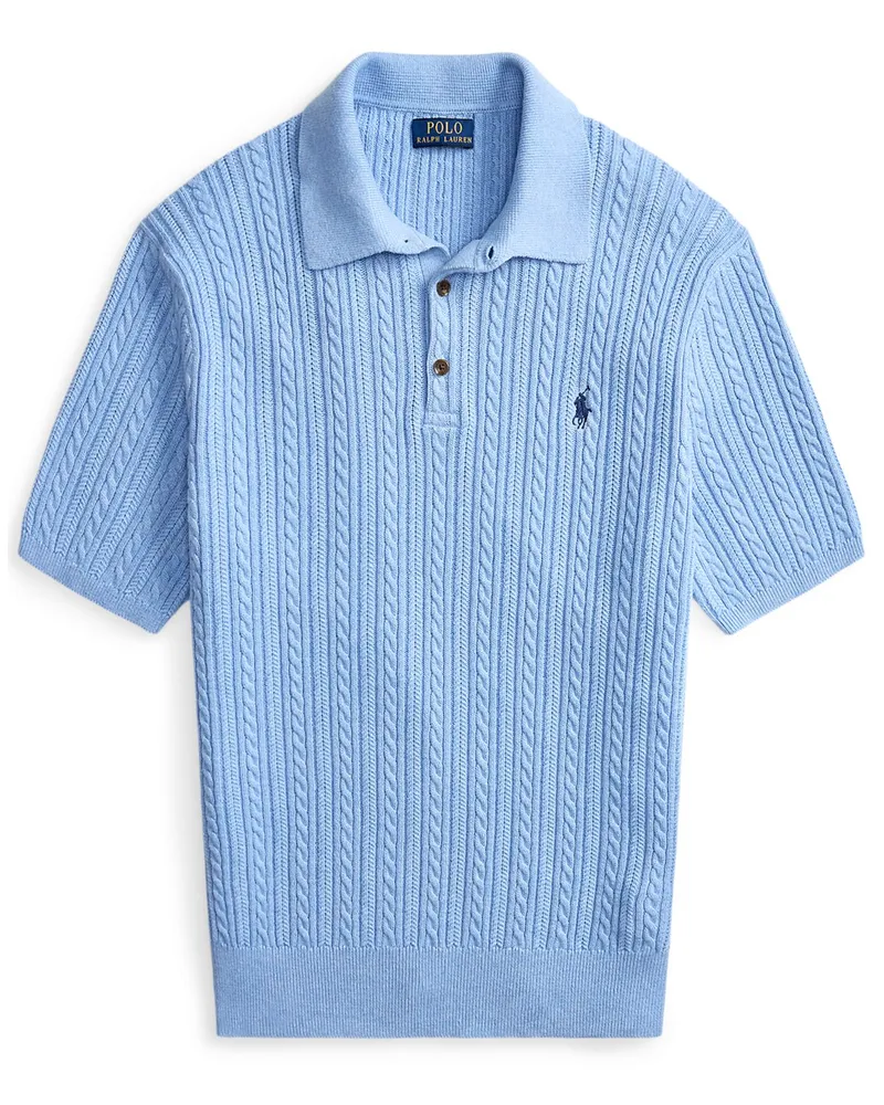 Ralph Lauren Strick-Poloshirt in Zopfstrickmuster in Hellblau
