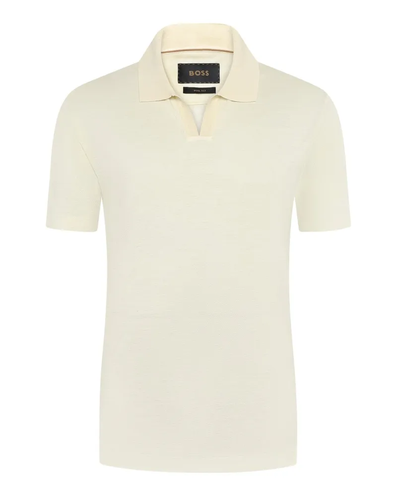 HUGO BOSS Poloshirt aus Wolle und Seide, Slim Fit in Offwhite