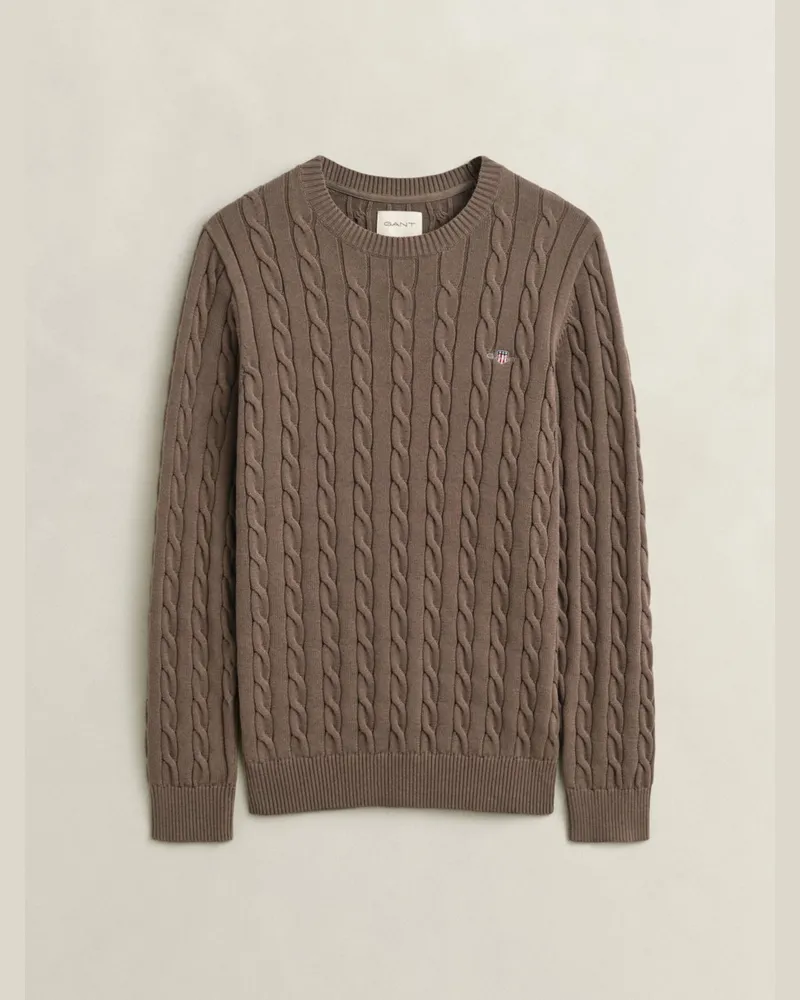 Gant Strick-Pullover mit Zopfmuster, Regular Fit in Braun