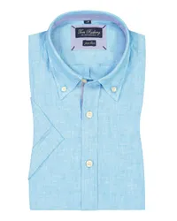 Tom Rusborg Kurzarm-Leinenhemd mit Button-Down Kragen Blau